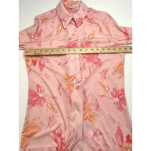 VTG 1970s ALFRED DUNNER Womens MEDIUM 14 Pink Floral Polyester Disco BLOUSE EUC - Picture 3 of 7